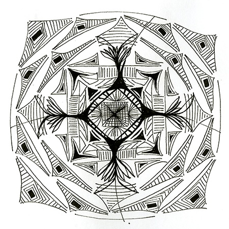 Cheryl Malone, line drawings, ink on paper