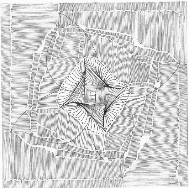 Cheryl Malone, line drawings, ink on paper